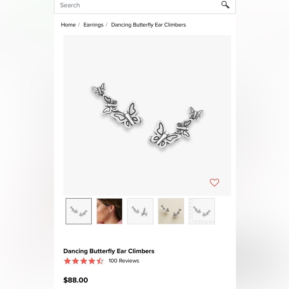 Silver James Avery Butterfly Ear climbers